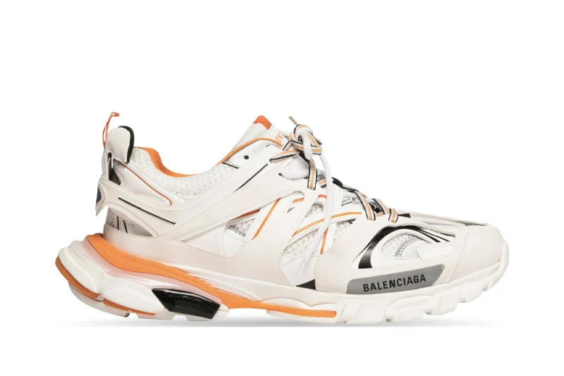 Balenciaga Track Sneaker in White and Orange Mesh and Nylon